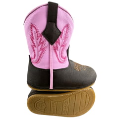Bota Texana Infantil Walk Baby Bico Redondo Café/Rosa Bordado Com Zíper Ref: 020-035-414