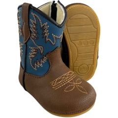 Bota Texana Infantil Walk Baby Bico Redondo Chocolate E Azul Jeans Bordado Com Zíper Ref:020-046-429 Bota Texana Infantil Walk Baby Bico Redondo Chocolate E Azul Jeans Bordado Com Zíper Ref:020-046-429