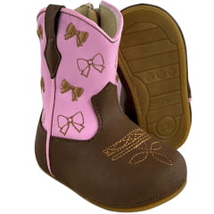 Bota Texana Infantil Walk Baby Bico Redondo Chocolate Rosa Ref:020-060-416 Bota Texana Infantil Walk Baby Bico Redondo Chocolate Rosa Ref:020-060-416