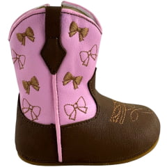 Bota Texana Infantil Walk Baby Bico Redondo Chocolate Rosa Ref:020-060-416
