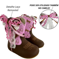 Bota Texana Infantil Walk Baby Bico Redondo Chocolate Rosa Ref:020-060-416