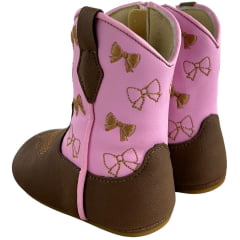 Bota Texana Infantil Walk Baby Bico Redondo Chocolate Rosa Ref:020-060-416