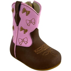 Bota Texana Infantil Walk Baby Bico Redondo Chocolate Rosa Ref:020-060-416