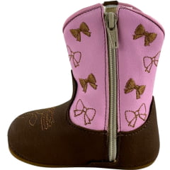 Bota Texana Infantil Walk Baby Bico Redondo Chocolate Rosa Ref:020-060-416