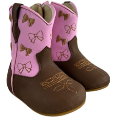 Bota Texana Infantil Walk Baby Bico Redondo Chocolate Rosa Ref:020-060-416