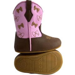 Bota Texana Infantil Walk Baby Bico Redondo Chocolate Rosa Ref:020-060-416