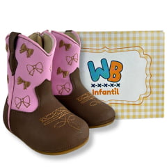 Bota Texana Infantil Walk Baby Bico Redondo Chocolate Rosa Ref:020-060-416