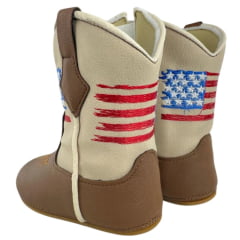 Bota Texana Infantil Walk Baby Bico Redondo Chocolate/Marfim Bordado USA com Zíper Ref: 020-025-398