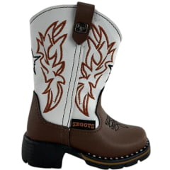 Bota Texana Infantil Zboots Bico Quadrado Café Cano Branco Zíper REF:B8201
