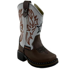 Bota Texana Infantil Zboots Bico Quadrado Café Cano Branco Zíper REF:B8201