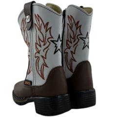 Bota Texana Infantil Zboots Bico Quadrado Café Cano Branco Zíper REF:B8201