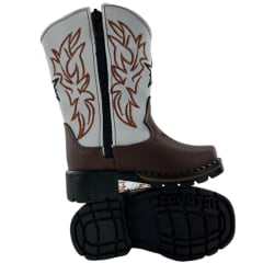 Bota Texana Infantil Zboots Bico Quadrado Café Cano Branco Zíper REF:B8201