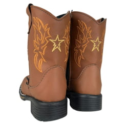 Bota Texana Infantil Zboots Bico Quadrado Couro Conhaque Com Bordado Dourado Ref:B019