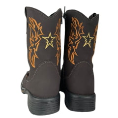 Bota Texana Infantil Zboots Bico Quadrado Couro Nobuck Café Com Bordado Creme E Caramelo Ref:BO019