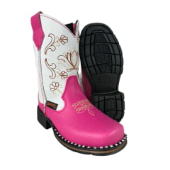 Bota Texana Infantil Zboots Bico Quadrado Pink Cano Branco Bordado – Ref. B020