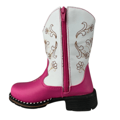 Bota Texana Infantil Zboots Bico Quadrado Pink Cano Branco Bordado – Ref. B020