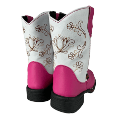 Bota Texana Infantil Zboots Bico Quadrado Pink Cano Branco Bordado – Ref. B020