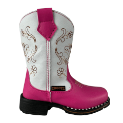 Bota Texana Infantil Zboots Bico Quadrado Pink Cano Branco Bordado – Ref. B020
