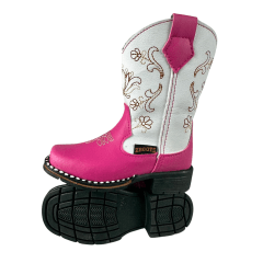 Bota Texana Infantil Zboots Bico Quadrado Pink Cano Branco Bordado – Ref. B020