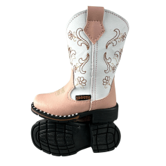 Bota Texana Infantil Zboots Bico Quadrado Rosa Cano Branco Bordado – Ref. B020