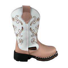 Bota Texana Infantil Zboots Bico Quadrado Rosa Cano Branco Bordado – Ref. B020