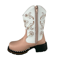 Bota Texana Infantil Zboots Bico Quadrado Rosa Cano Branco Bordado – Ref. B020
