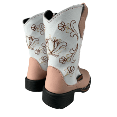 Bota Texana Infantil Zboots Bico Quadrado Rosa Cano Branco Bordado – Ref. B020