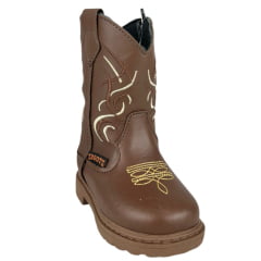 Bota Texana Infantil Zboots Bico Redondo Couro Café Bordado Branco E Marrom Ref:B012