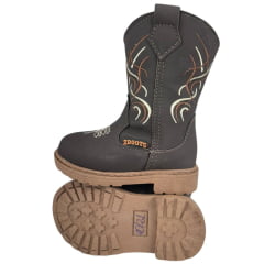 Bota Texana Infantil Zboots Bico Redondo Couro Nobuck Café Com Bordado Marrom E Branco Ref:BO017
