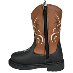 Bota Texana Infantil Zboots Bico Redondo Couro Preto/Conhaque Com Bordado Branco Ref:B013