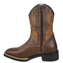 Bota Texana Juvenil Caminhos Da Roça Bico Quadrado Com Zíper CouroCom Bordado Florão Cano Laranja Ref:MJ39