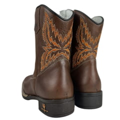 Bota Texana Juvenil Caminhos Da Roça Bico Quadrado Com Zíper CouroCom Bordado Florão Cano Laranja Ref:MJ39
