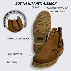 Botina Infantil Amarok Bico Redondo Couro Nobuck Telha Com Sola Borracha Linha Bota Coral Kids Ref.0650-2