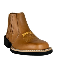 Botina Infantil Aragoni Couro Cromo Natural Bordado Amarelo E Florão Sola PVC Poney Ref:A083