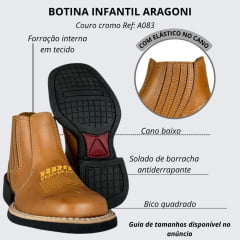 Botina Infantil Aragoni Couro Cromo Natural Bordado Amarelo E Florão Sola PVC Poney Ref:A083
