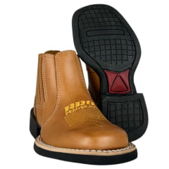 Botina Infantil Aragoni Couro Cromo Natural Bordado Amarelo E Florão Sola PVC Poney Ref:A083