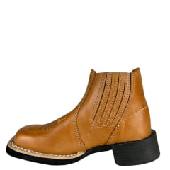 Botina Infantil Aragoni Couro Cromo Natural Bordado Amarelo E Florão Sola PVC Poney Ref:A083