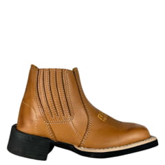 Botina Infantil Aragoni Couro Cromo Natural Bordado Amarelo E Florão Sola PVC Poney Ref:A083