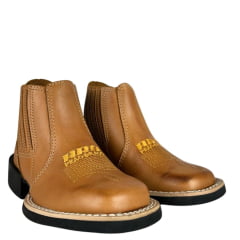 Botina Infantil Aragoni Couro Cromo Natural Bordado Amarelo E Florão Sola PVC Poney Ref:A083
