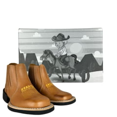 Botina Infantil Aragoni Couro Cromo Natural Bordado Amarelo E Florão Sola PVC Poney Ref:A083