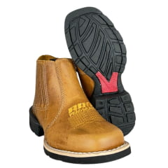 Botina Infantil Aragoni Couro Fóssil Pinhão Bordado Amarelo E Florão Sola PVC Poney Ref:A083