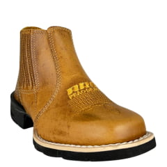 Botina Infantil Aragoni Couro Fóssil Pinhão Bordado Amarelo E Florão Sola PVC Poney Ref:A083