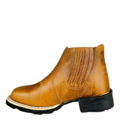 Botina Infantil Aragoni Couro Fóssil Pinhão Bordado Amarelo E Florão Sola PVC Poney Ref:A083