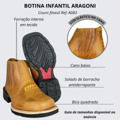 Botina Infantil Aragoni Couro Fóssil Pinhão Bordado Amarelo E Florão Sola PVC Poney Ref:A083