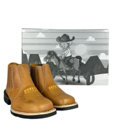 Botina Infantil Aragoni Couro Fóssil Pinhão Bordado Amarelo E Florão Sola PVC Poney Ref:A083