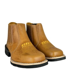 Botina Infantil Aragoni Couro Fóssil Pinhão Bordado Amarelo E Florão Sola PVC Poney Ref:A083