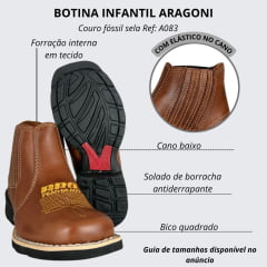 Botina Infantil Aragoni Couro Fóssil Sela Bordado Amarelo E Florão Sola PVC Poney Ref:A083