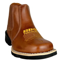 Botina Infantil Aragoni Couro Fóssil Sela Bordado Amarelo E Florão Sola PVC Poney Ref:A083