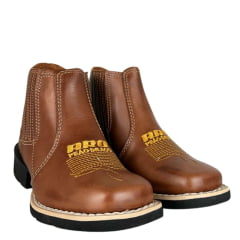 Botina Infantil Aragoni Couro Fóssil Sela Bordado Amarelo E Florão Sola PVC Poney Ref:A083
