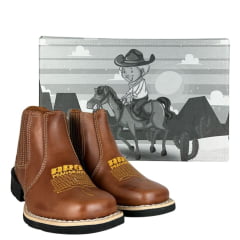 Botina Infantil Aragoni Couro Fóssil Sela Bordado Amarelo E Florão Sola PVC Poney Ref:A083